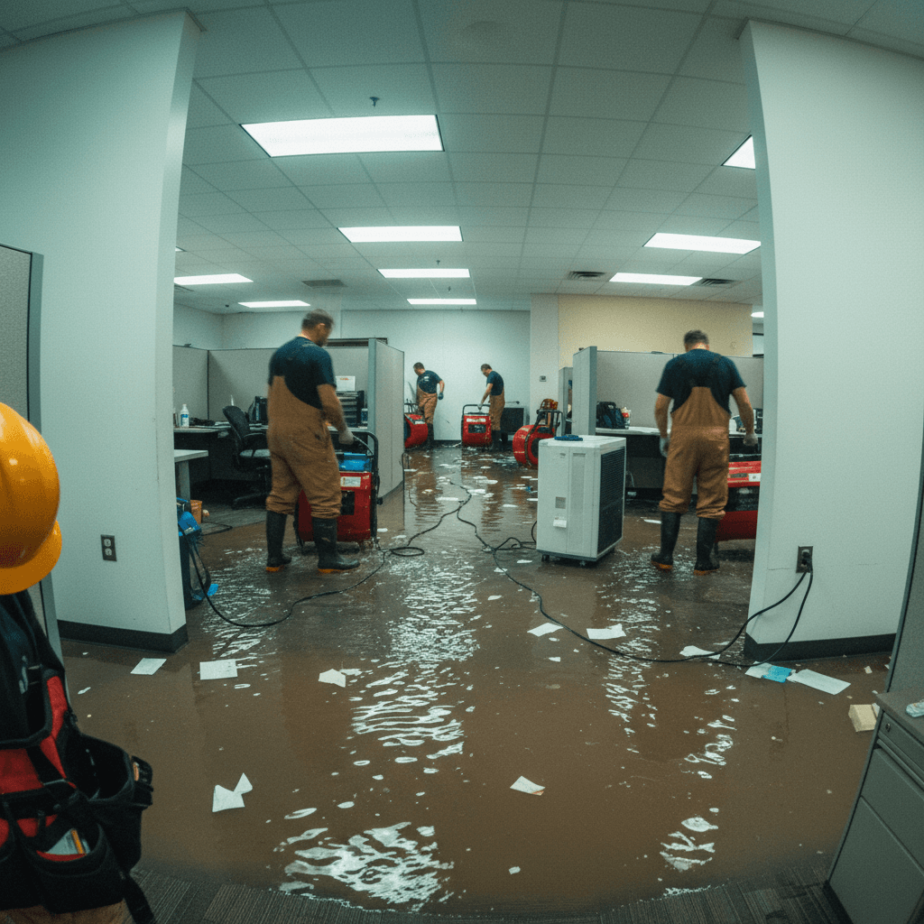 Calenta technician performing water extraction in commercial office space