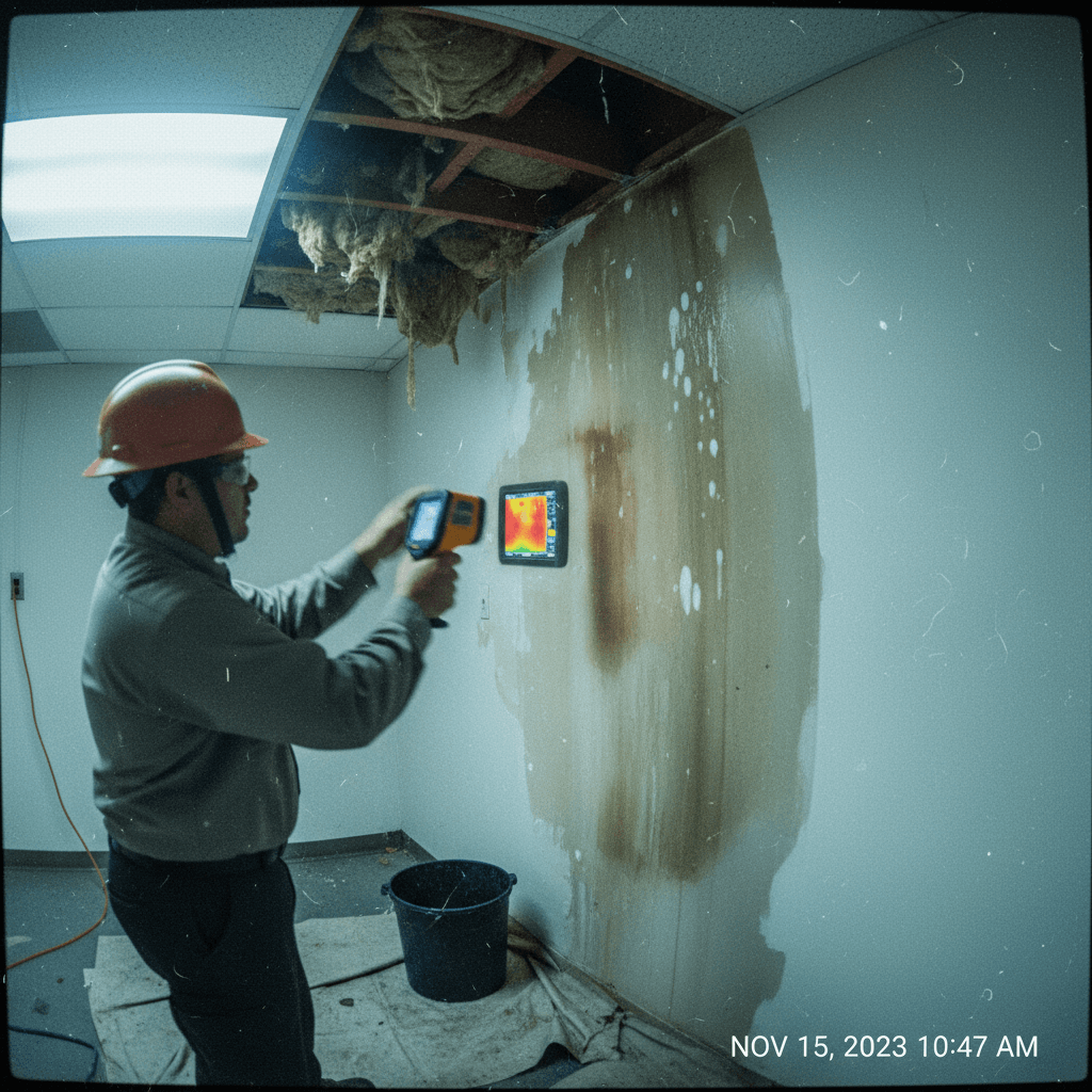 Engineered structural drying setup with dehumidifiers and air movers