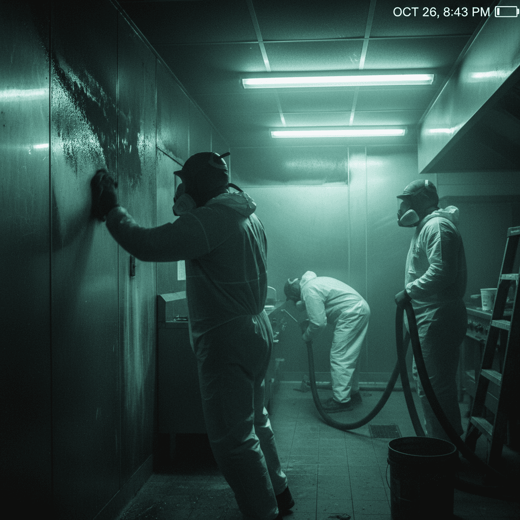 Negative-pressure mold containment in institutional building